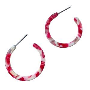 Swirled Pink & White Marbleized Acetate Sustainably Made Hoop Handmade Earrings